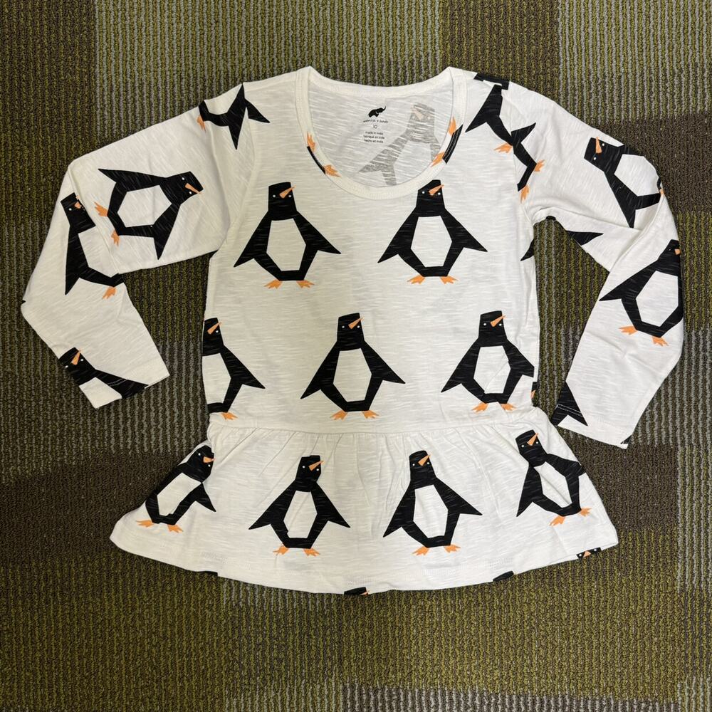 NWT Peplum Longsleeve Penguin Holiday Winter Sz 10 Monica + Andy organic cotton